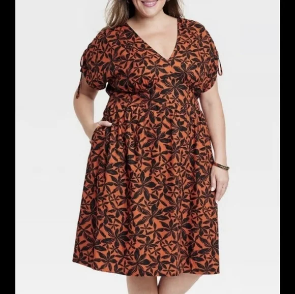 Orange & Black Sundress Casual Floral Garden Party Summer Vacation Cruise Church - Picture 1 of 7